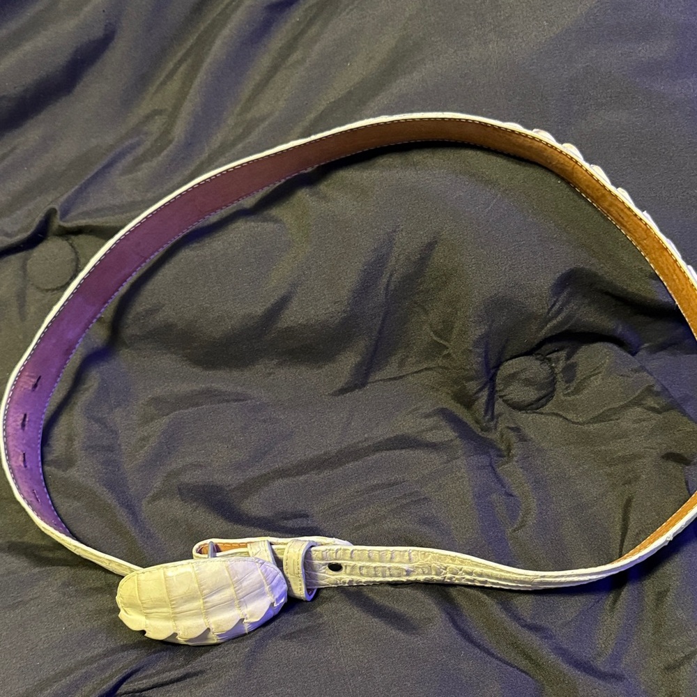 El General Cream Caiman Leather Belt with Oval Buckle